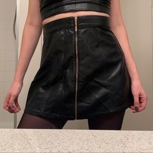 Black Leather Zip Up Skirt